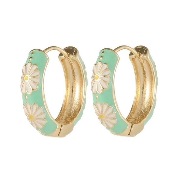 Turquoise Blue Enamel Huggie Earrnings #615 - Picture 3 of 4